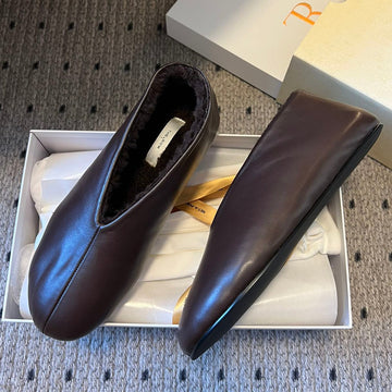 The Row 2025 Stella Slip-On Shoe Dark Brown Sheepskin Wool 561641