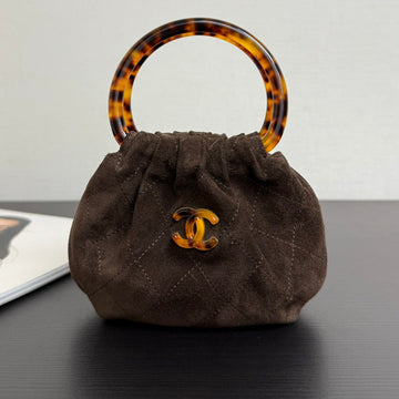 Chanel 2026 Pouch 24CM Dark Brown Tortoiseshell Suede Effect Plexi
