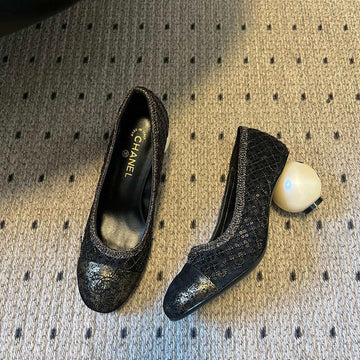 CC 26S High Heels Pump 50 Black Mesh Leather 627207