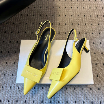 Celine Signature Slingback 5CM Yellow Lambskin 619639