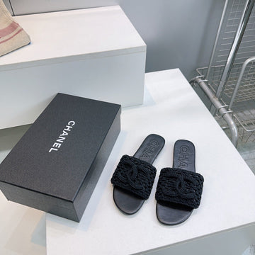 CC Flat Sandals Black Knitted Sheepskin 628641