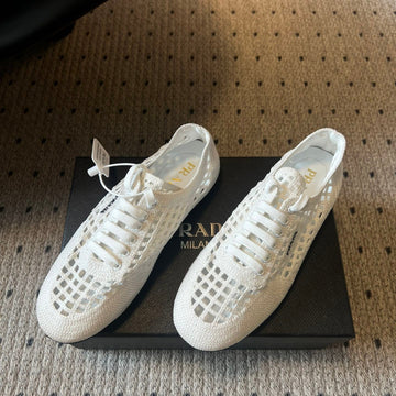 Prada 26S Collapse Sneakers White Crochet Laced 726977
