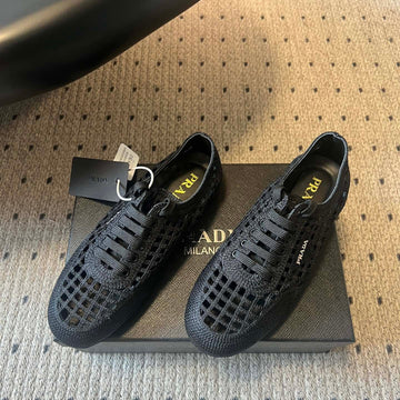Prada 26S Collapse Sneakers Black Crochet Laced 726978