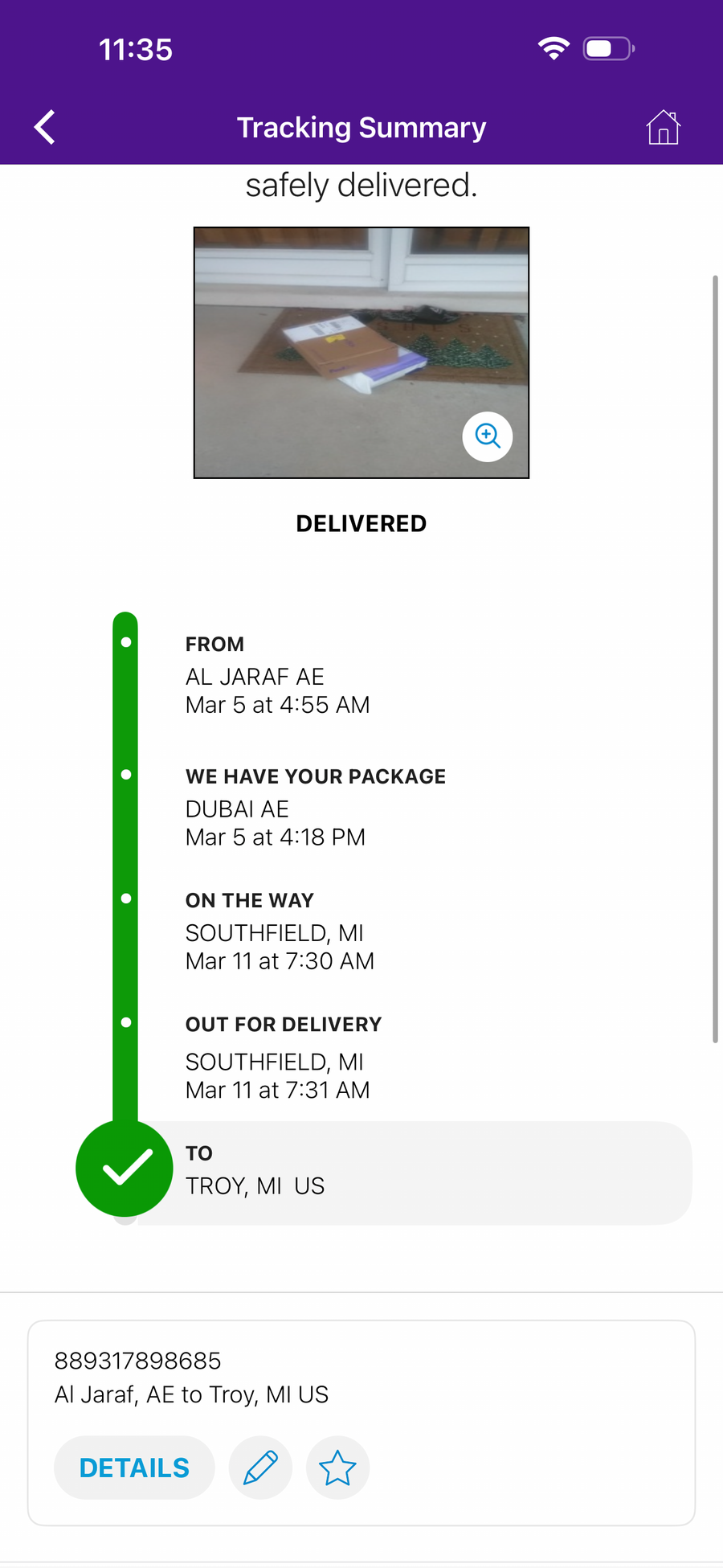 Delivery proof screenshot