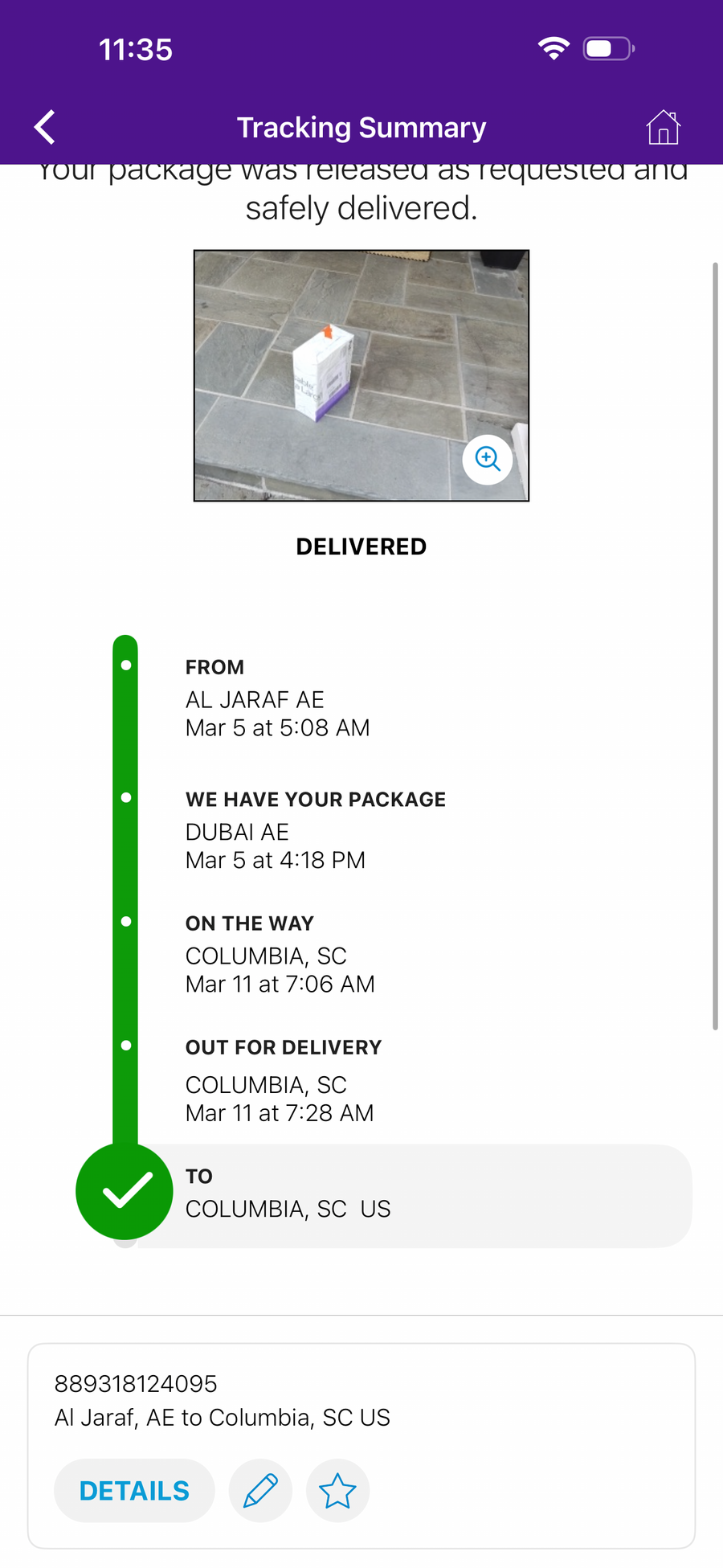 Delivery proof screenshot