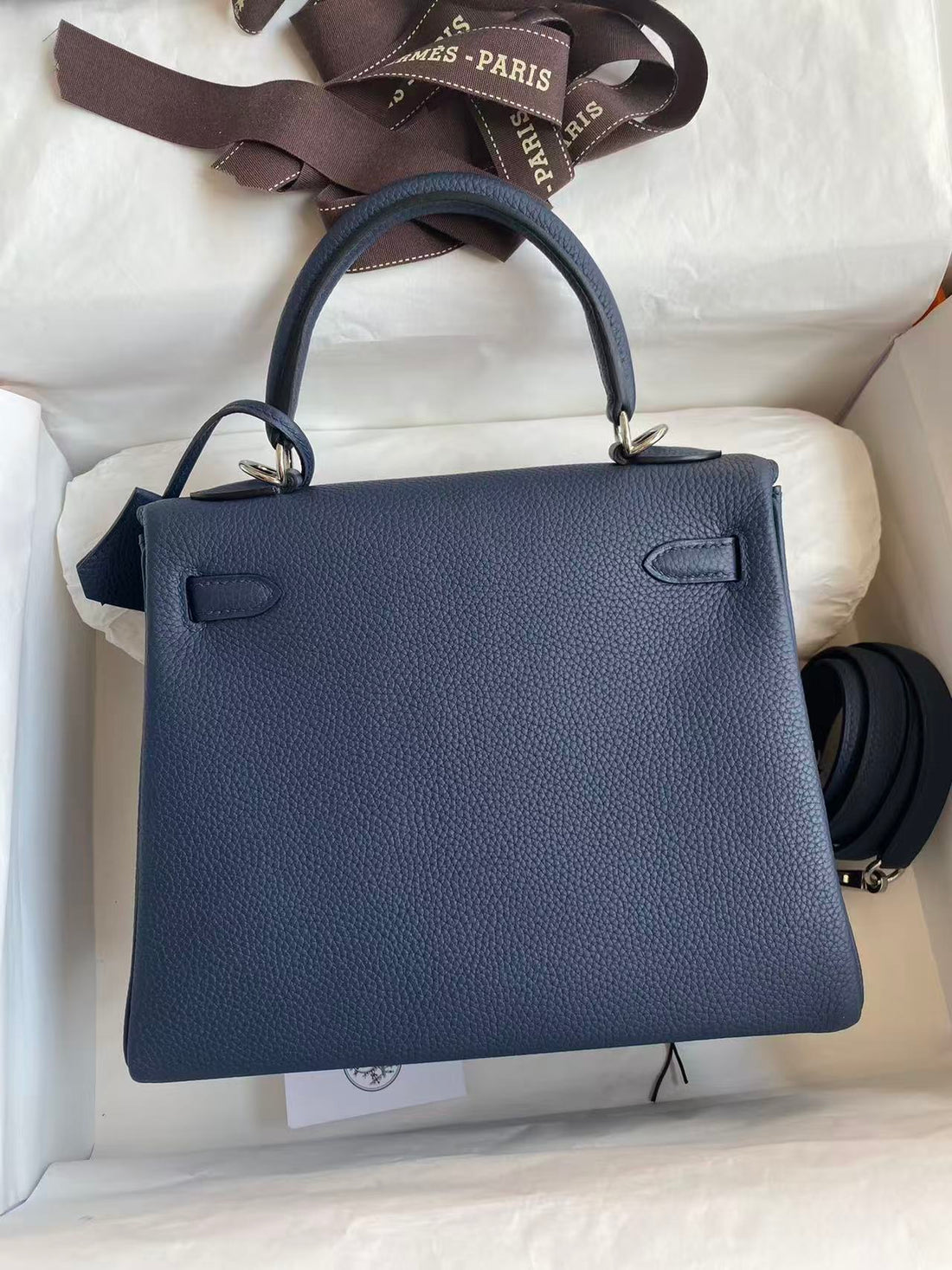 HM Kelly Bag 25CM Dark Blue Togo Leather Shw