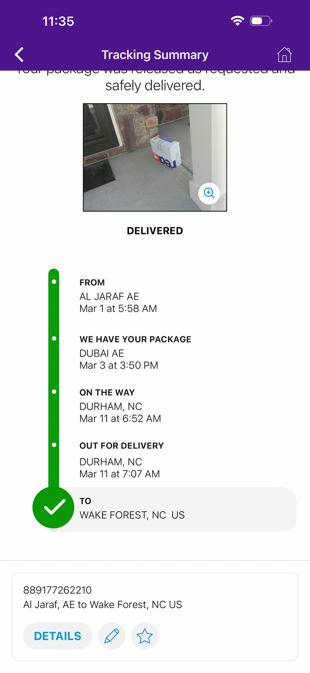 Delivery proof screenshot