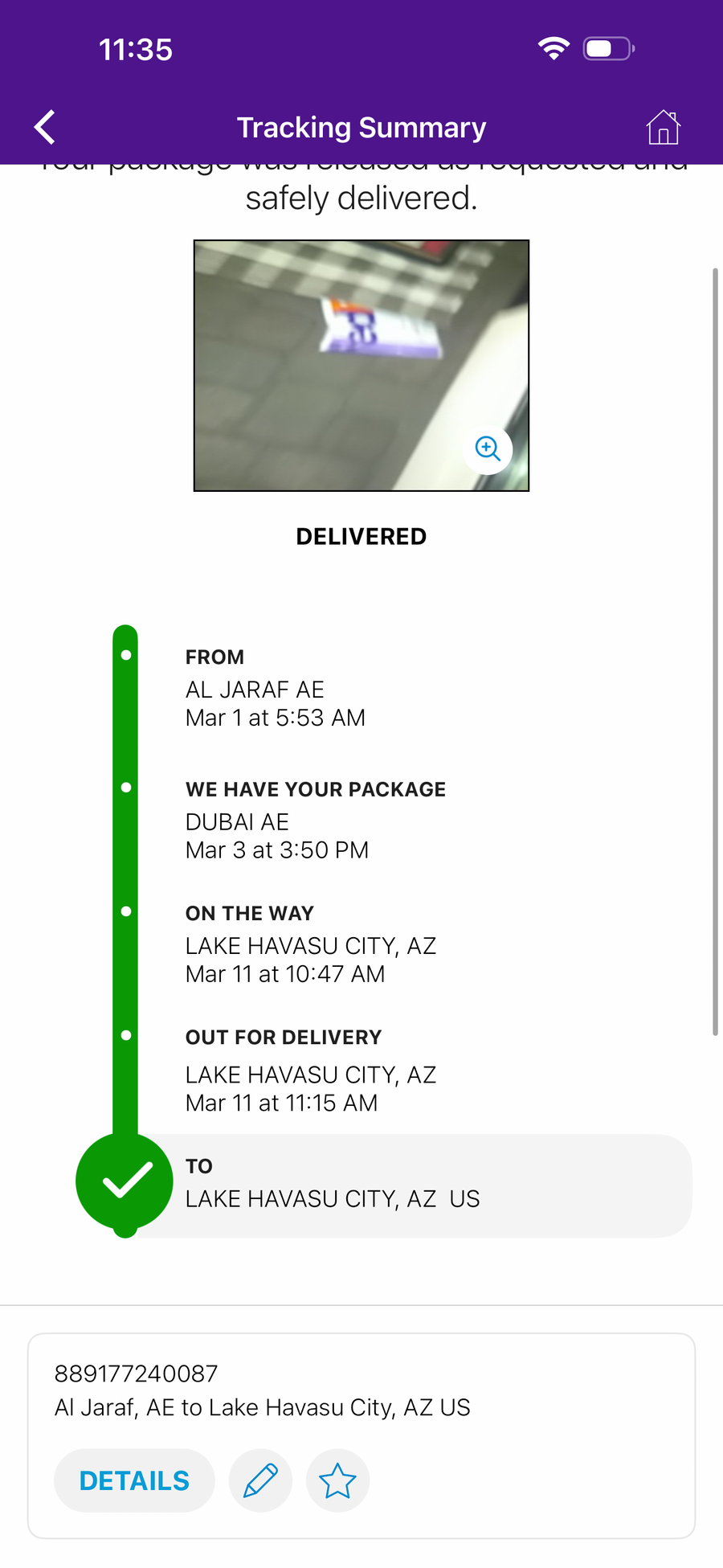 Delivery proof screenshot