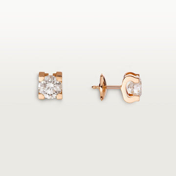 6MM Diamond Pink Gold Stud Earrings