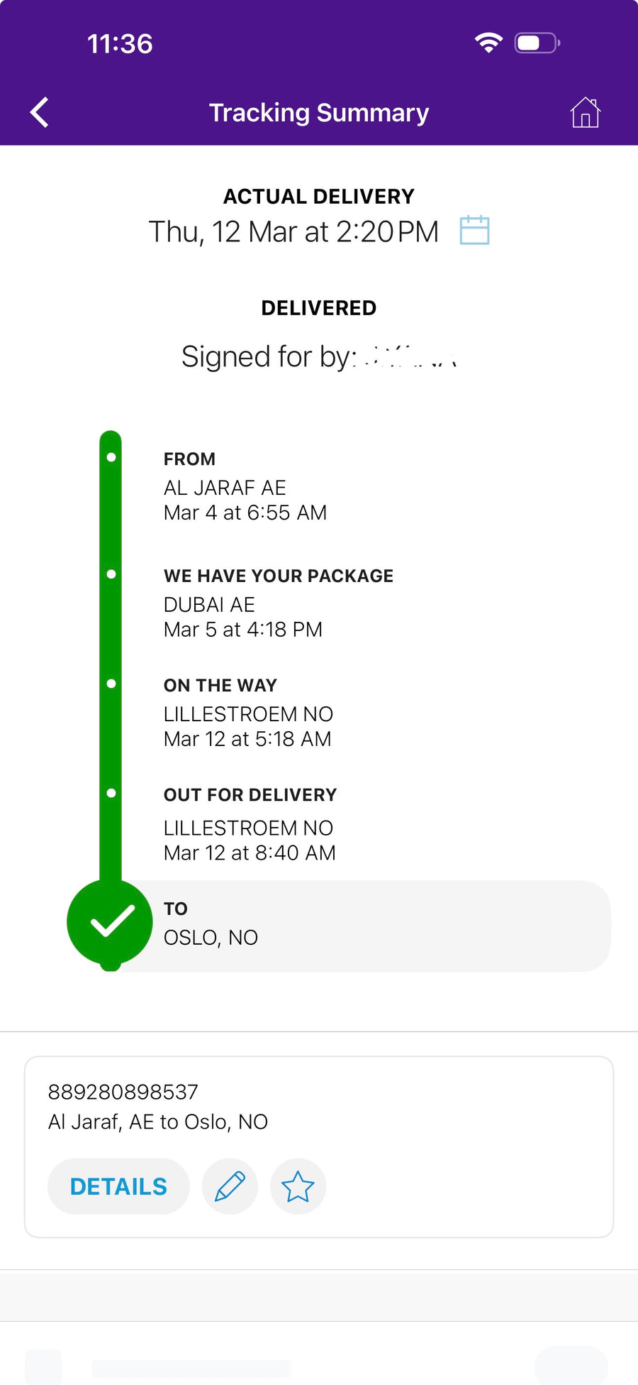 Delivery proof screenshot