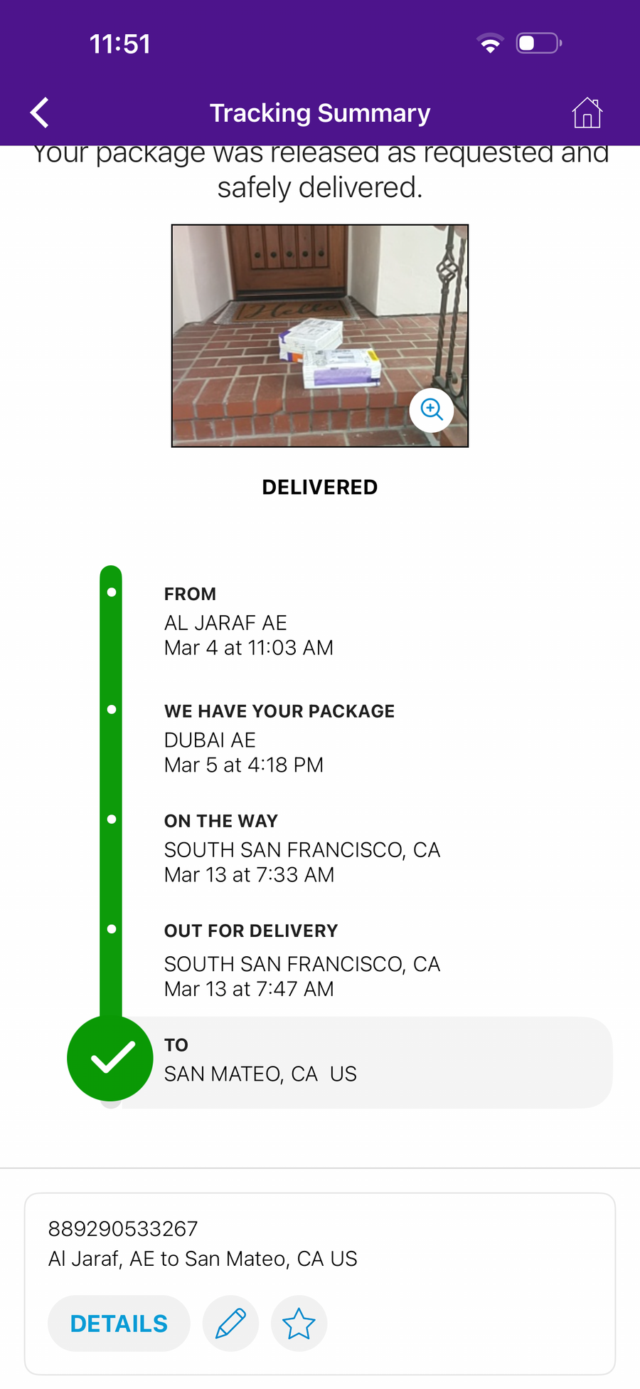 Delivery proof screenshot