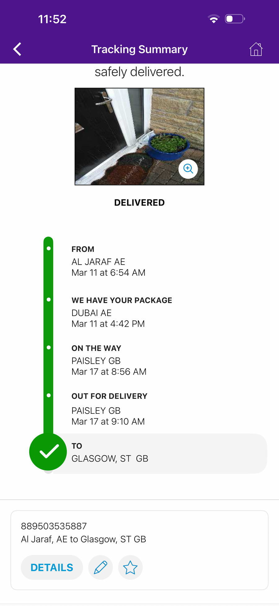 Delivery proof screenshot