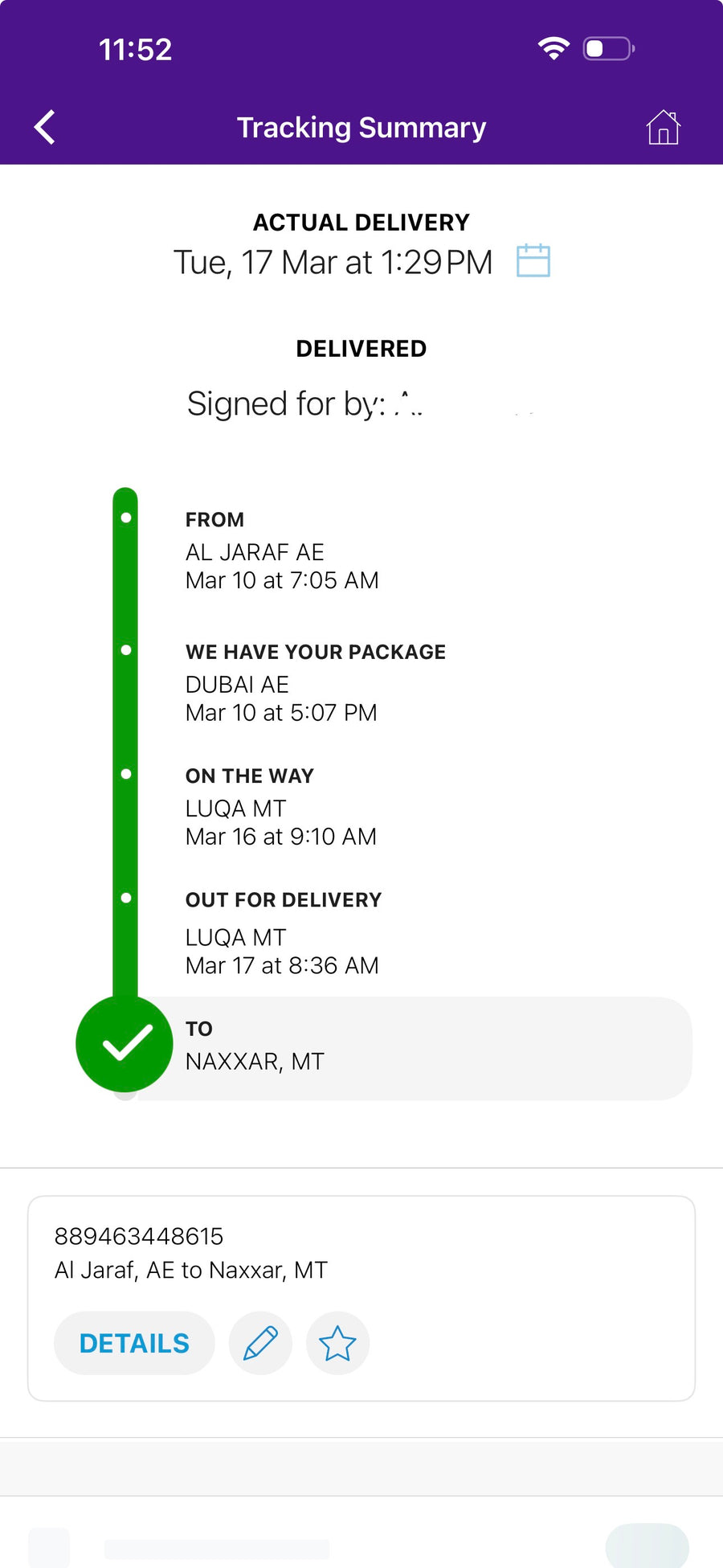 Delivery proof screenshot