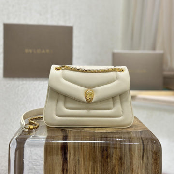 Bvl Serpenti Reverse Shoulder Bag 22.5cm White Calfskin Ghw 188594