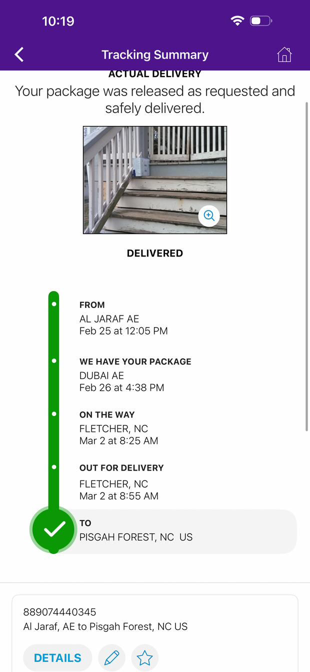 Delivery proof screenshot