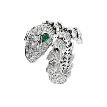 Serpent Malachite Silver Diamond Ring