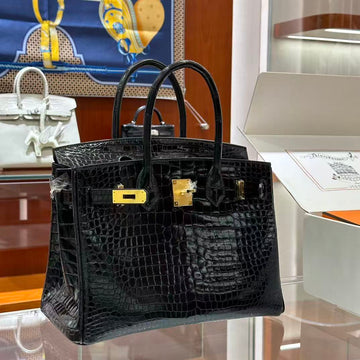 HM Birkin 30 Bag Black Shiny Crocodile Leather Ghw (12 Days Of Production)