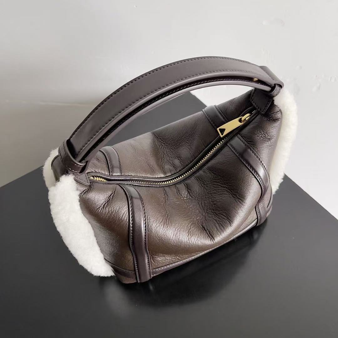 Bv Wallace Mini Bag Brown White Lamb Fur Leather