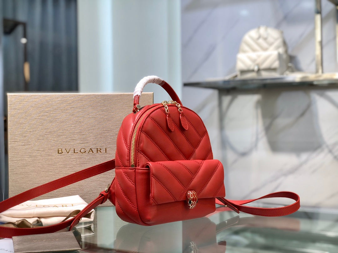 Bvl Cabochon Backpack 22CM Red Cafskin Ghw 188664