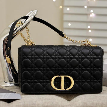 Large Caro Bag 28 Black Supple Cannage Calfskin