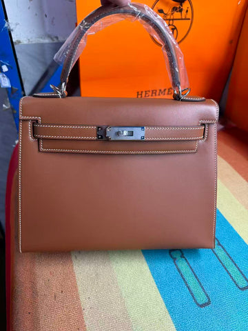 HM Birkin 25CM Brown Calfskin Sliver Hardware