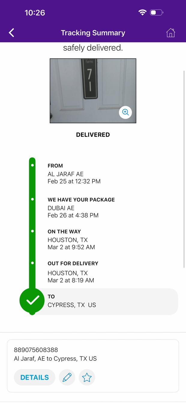 Delivery proof screenshot