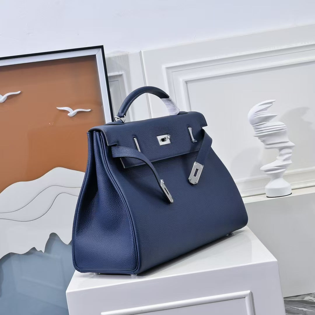 HM Kelly 42CM For Men Navy Blue Togo Leather Sliver Hardware (need 25 Days To Produce)