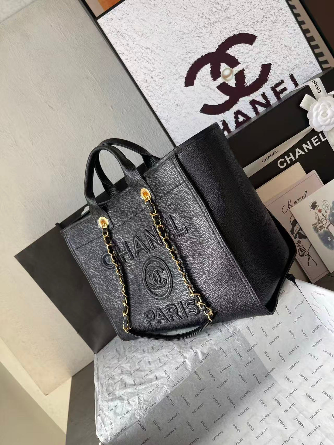 CC 2025 Deauville Tote Bag Black Leather Ghw