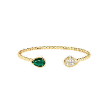 Boheme Malachite Diamond Gold Open Bracelet