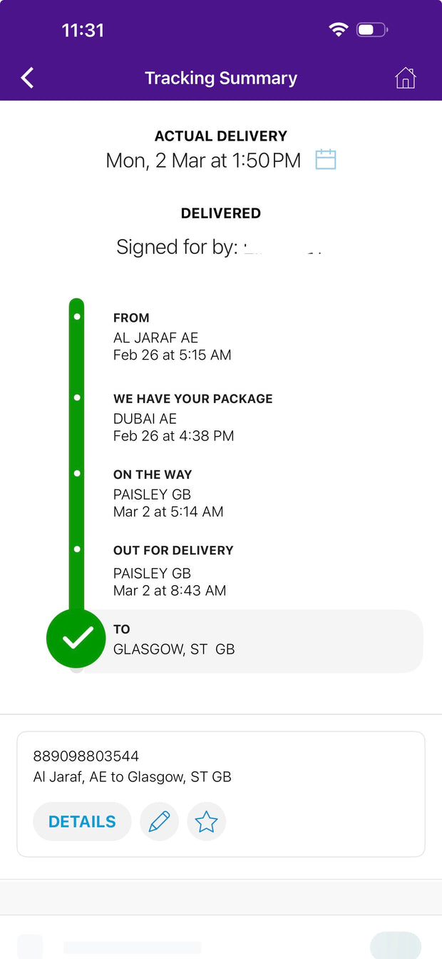 Delivery proof screenshot