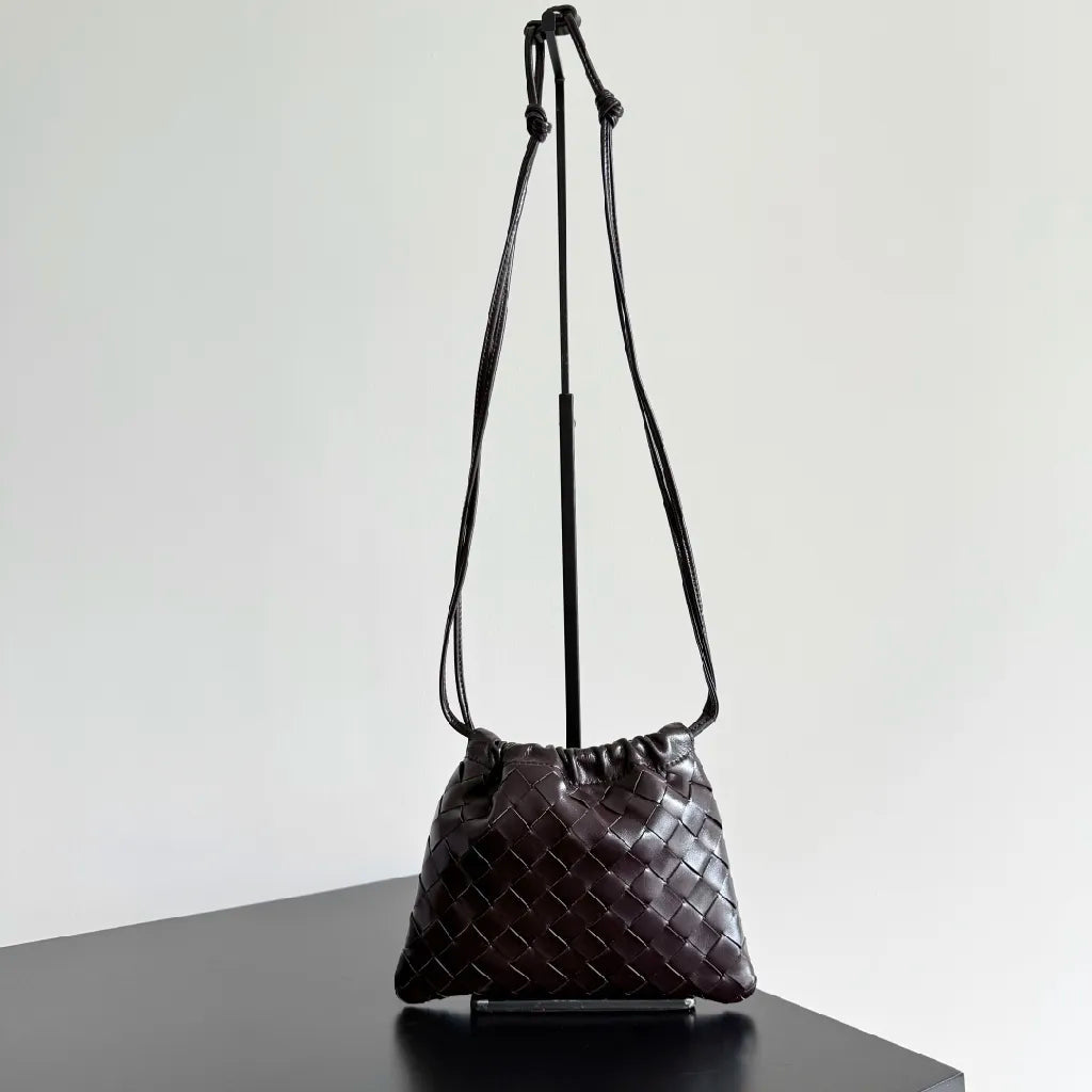 Bv Small Dustbag 21CM Deep Brown Intrecciato Calfskin Leather