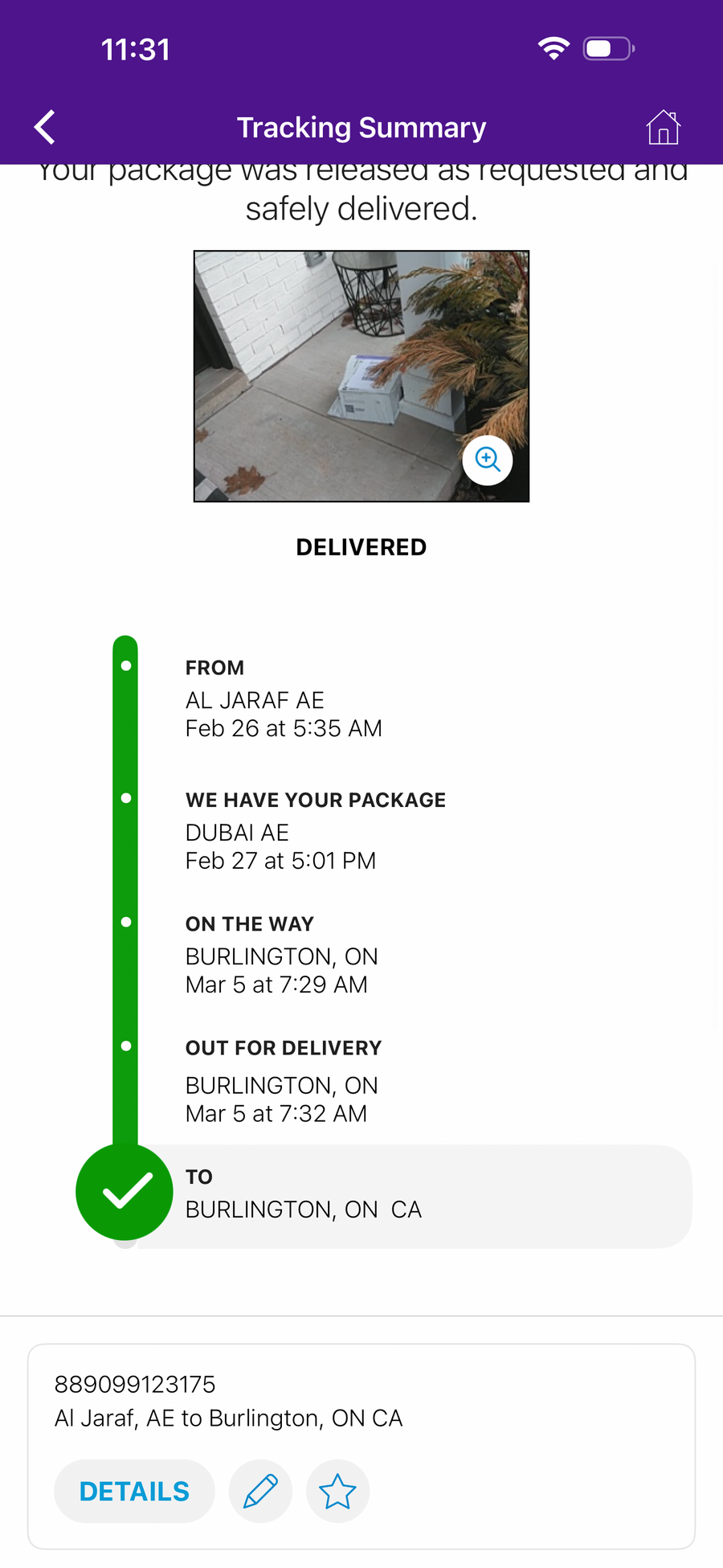 Delivery proof screenshot