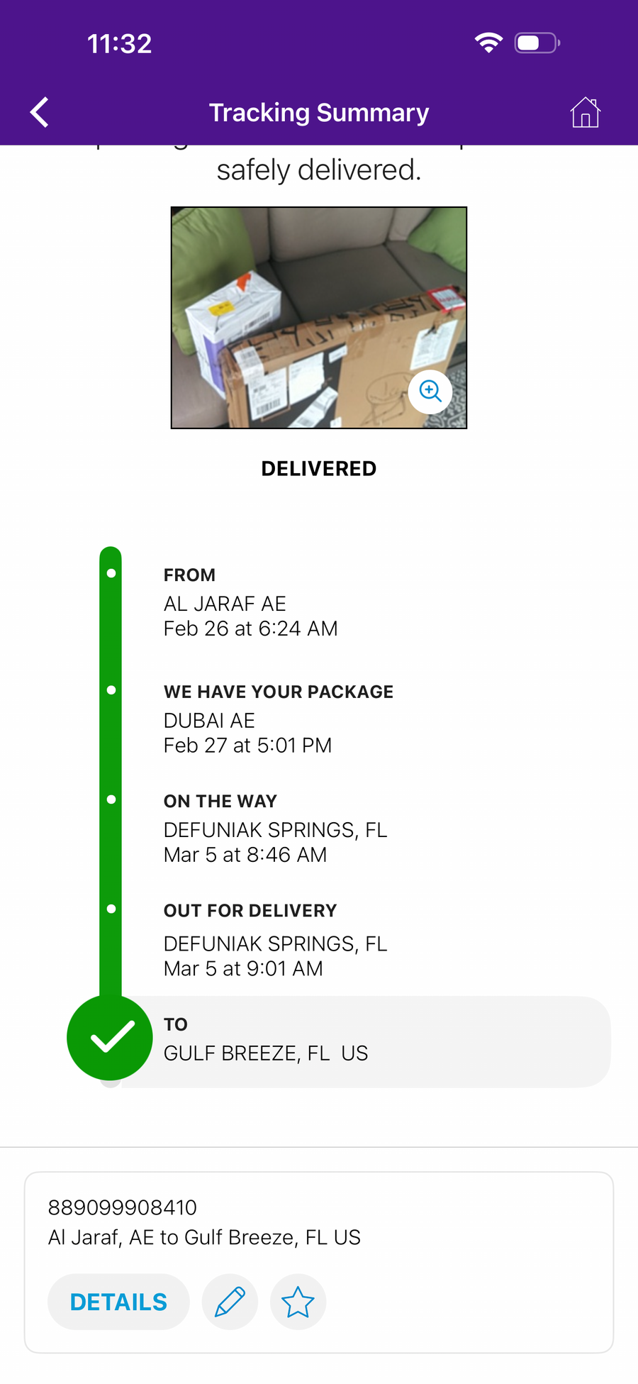 Delivery proof screenshot