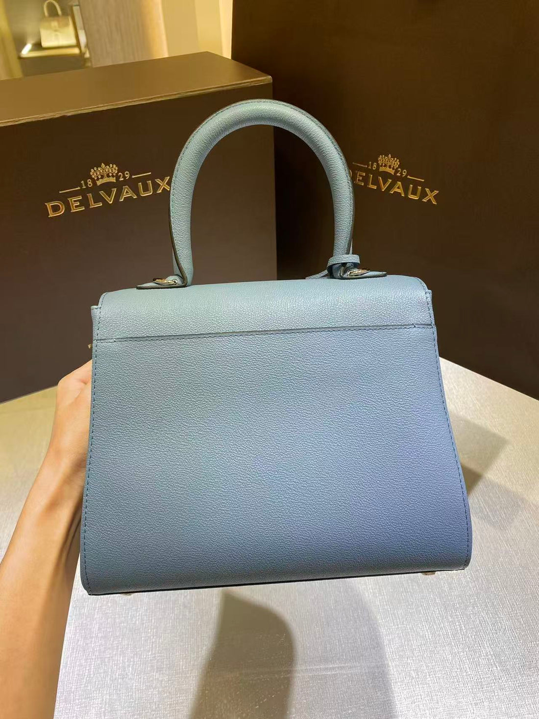 Delvaux Tempo Baby Blue In Grained Calfskin