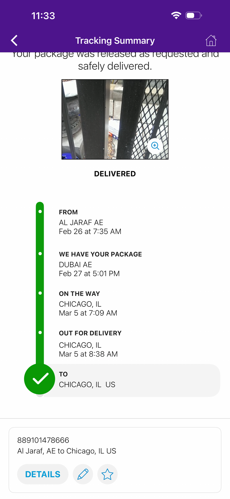 Delivery proof screenshot