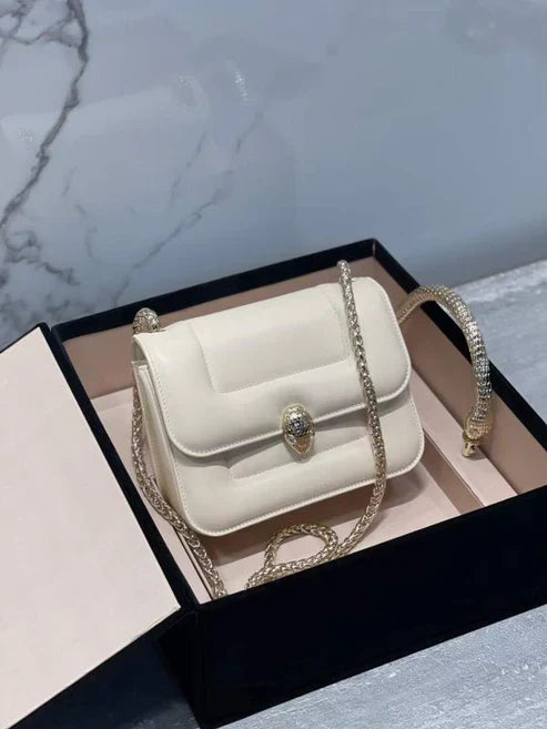 Bvl Serpenti Mary Katrantzou Top Handle 19CM White Lambskin Ghw 188674