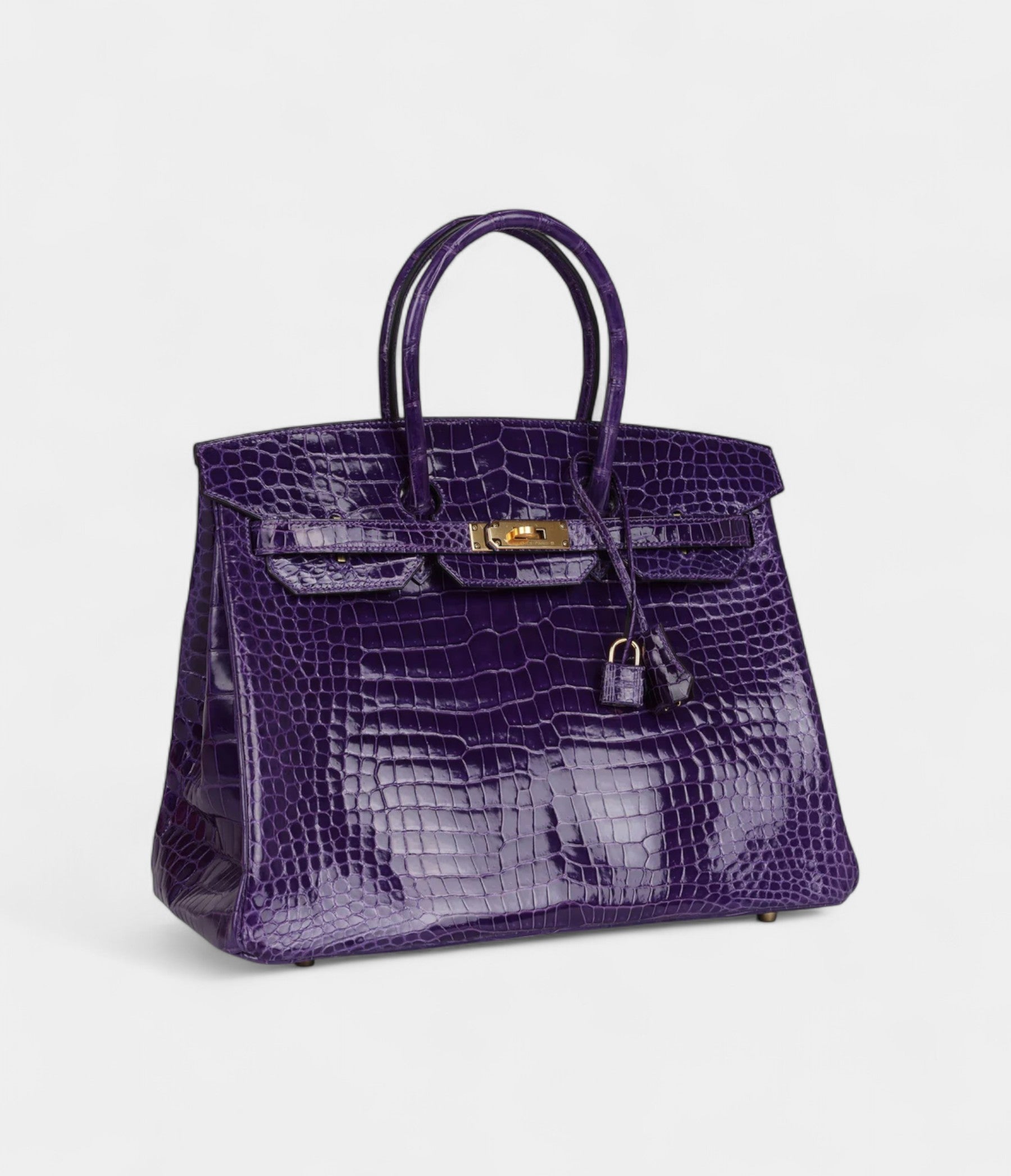 HermesBirkin 35 Ultraviolet Shiny Porosus Crocodile Gold Hardware Bags Bible