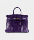 HermesBirkin 35 Ultraviolet Shiny Porosus Crocodile Gold Hardware Bags Bible