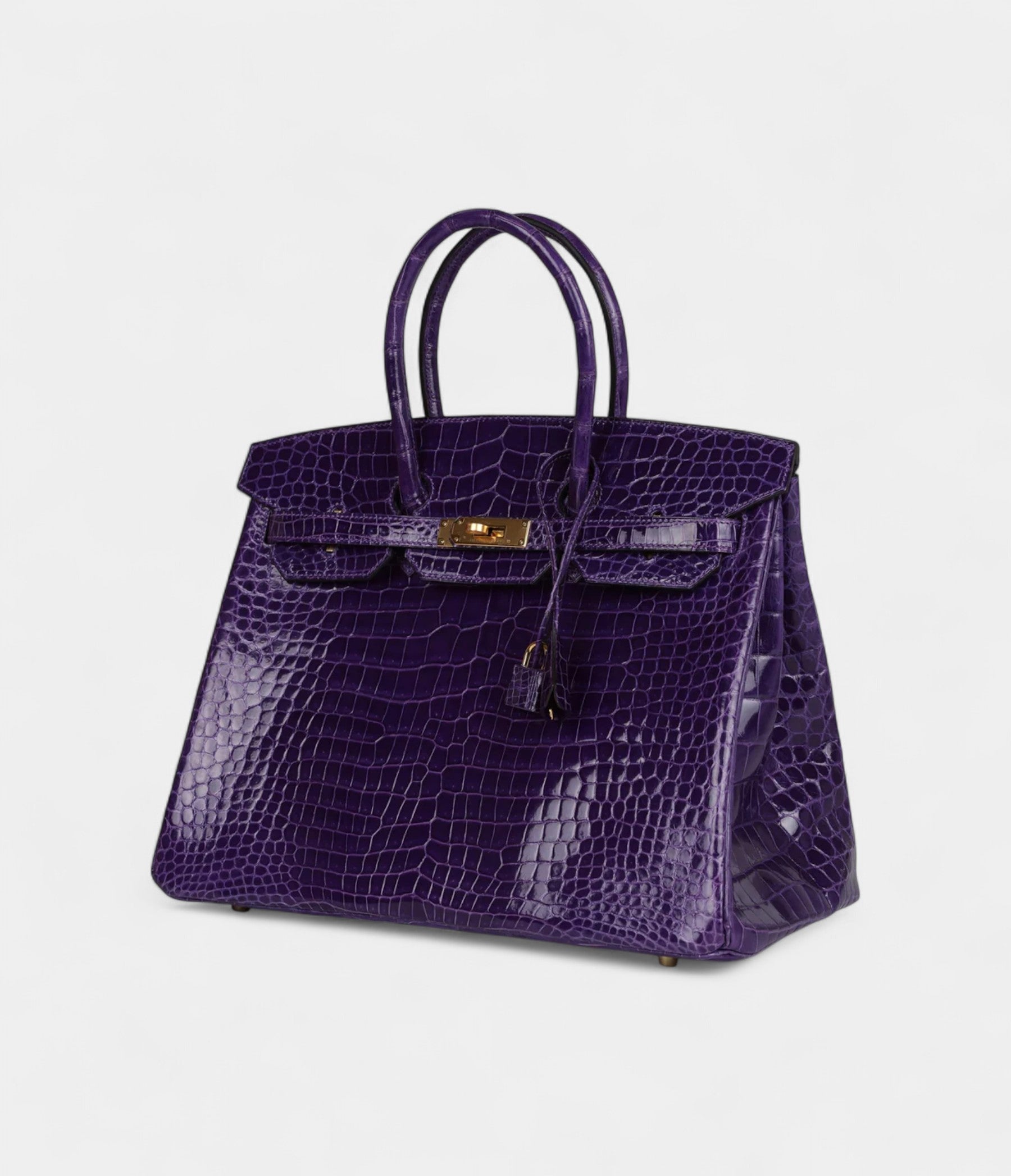 HermesBirkin 35 Ultraviolet Shiny Porosus Crocodile Gold Hardware Bags Bible