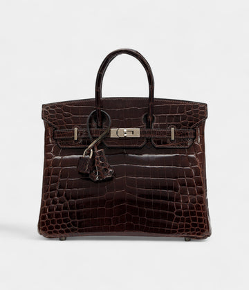 Hermes Cocoan Shiny Niloticus Crocodile Birkin 25 Palladium Hardware Bags Bible