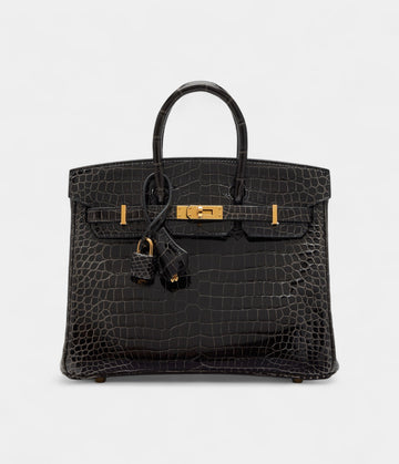 HermesGraphite Shiny Porosus Crocodile Birkin 25 Gold Hardware Bags Bible