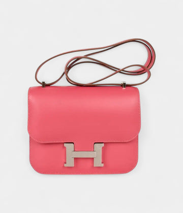Hermes Mini III Constance 18 Bag Rose Lipstick Pink Veau Tadelakt Leather with Palladium Hardware Bags Bible