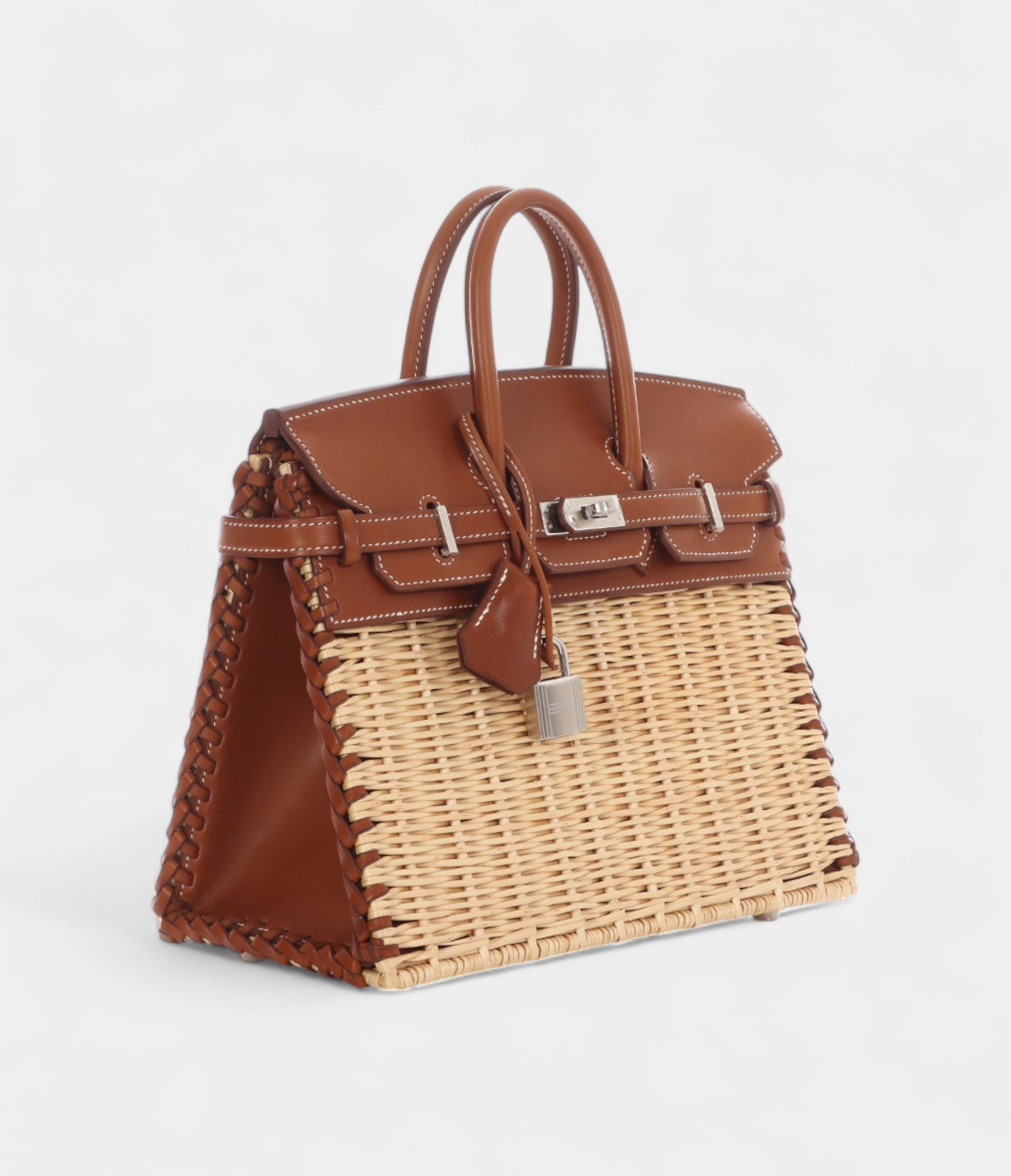HermesNaturel Wicker and Fauve Barenia Picnic Birkin 25 Palladium Hardware Bags Bible