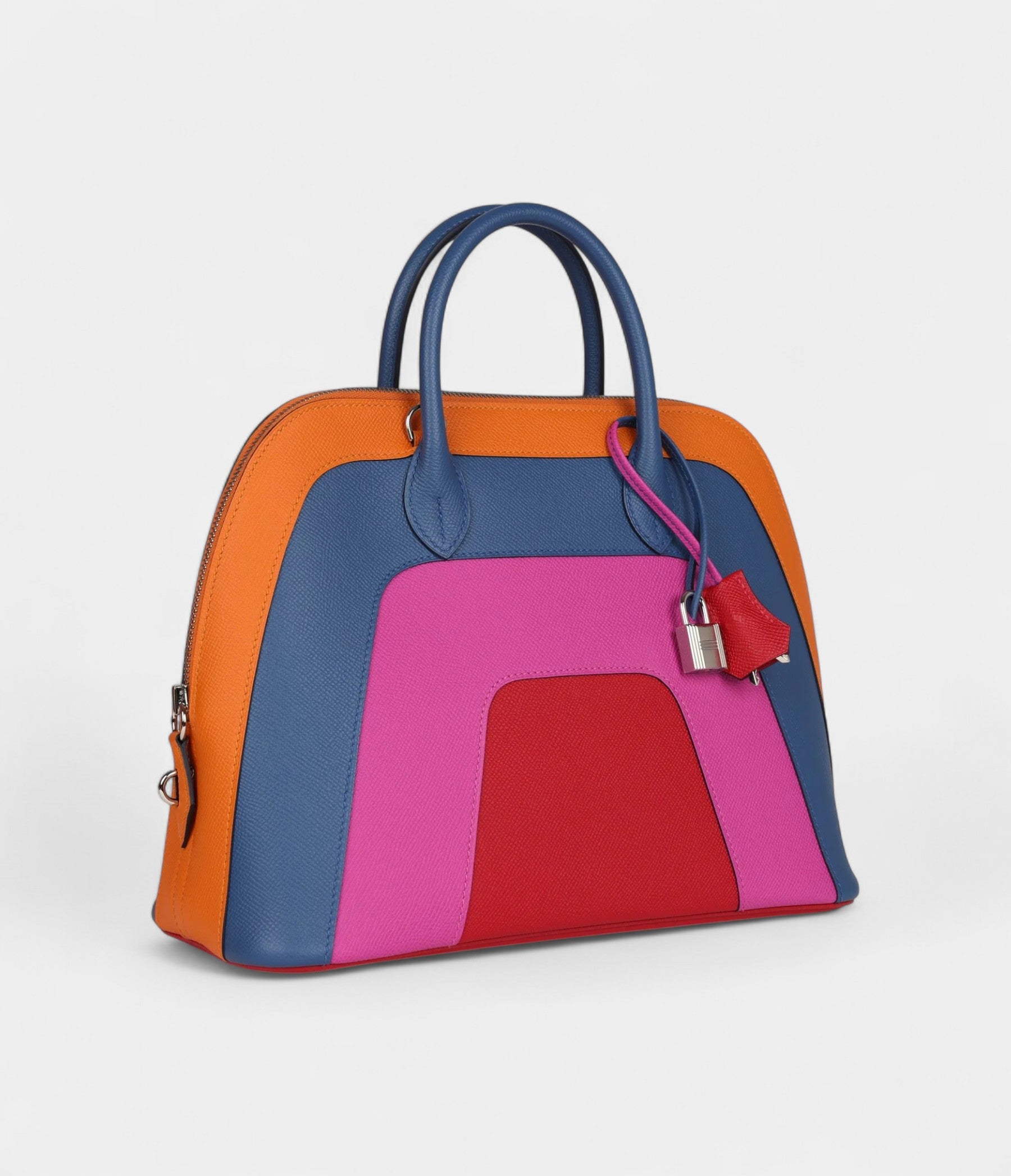 Hermes"Sunset" Rainbow Bolide 31 Abricot, Bleu Agate, Magnolia and Rouge Casaque Epsom Palladium Hardware Bags Bible