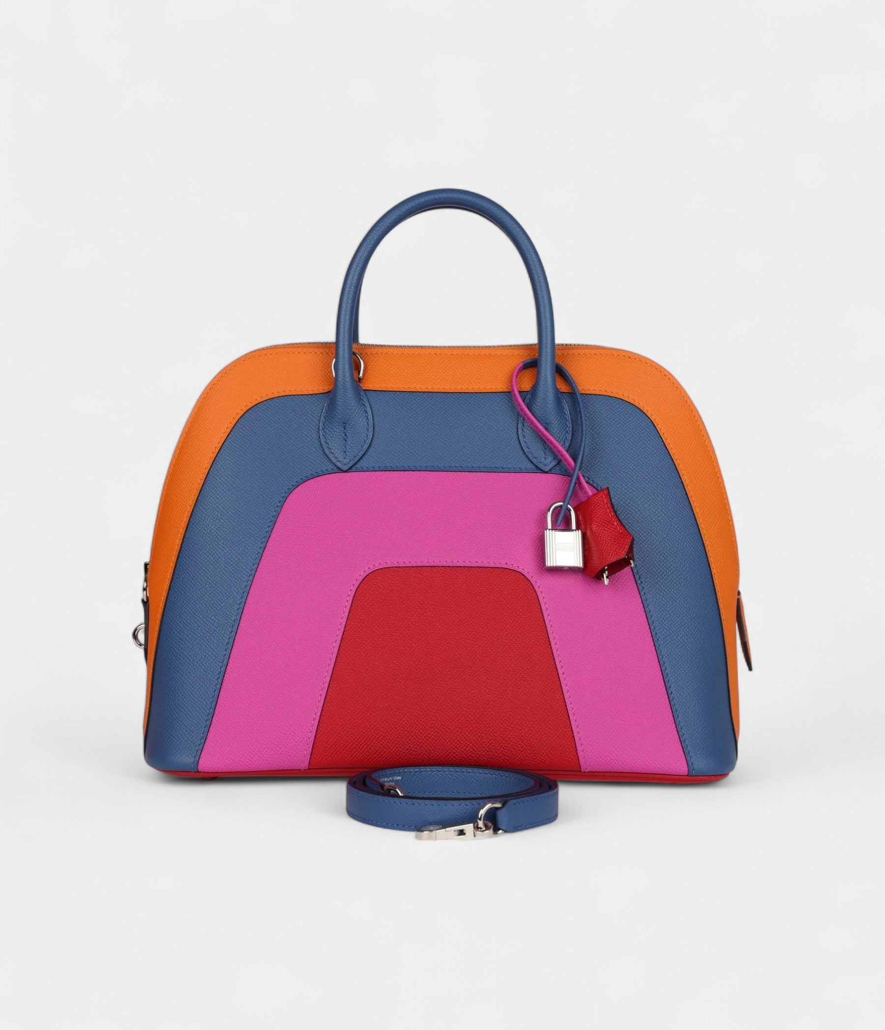 Hermes"Sunset" Rainbow Bolide 31 Abricot, Bleu Agate, Magnolia and Rouge Casaque Epsom Palladium Hardware Bags Bible