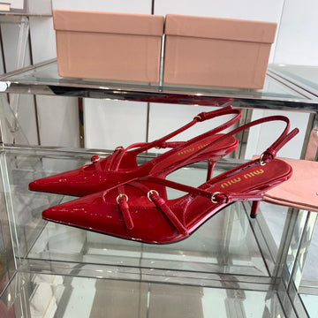 Miu Slingback Pumps 50 Red Patent Calfskin With Bukle