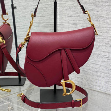 CD Saddle Bag 25CM Dark Red Grained Calfskin