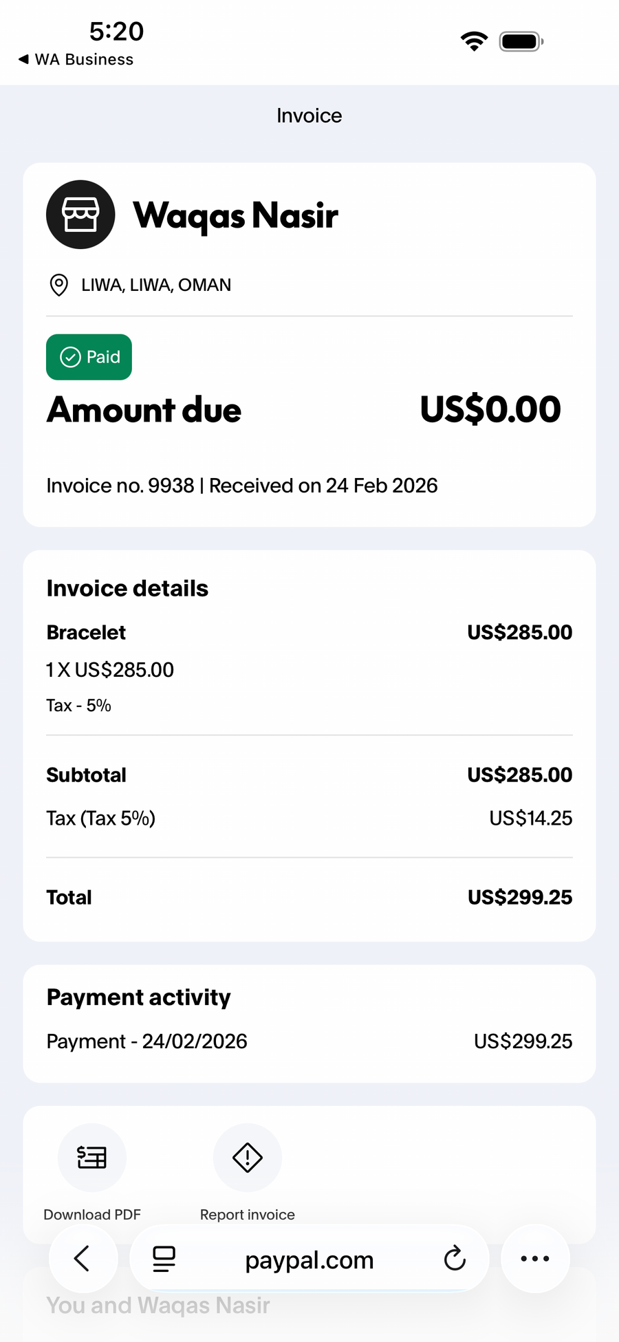 Payment proof screenshot