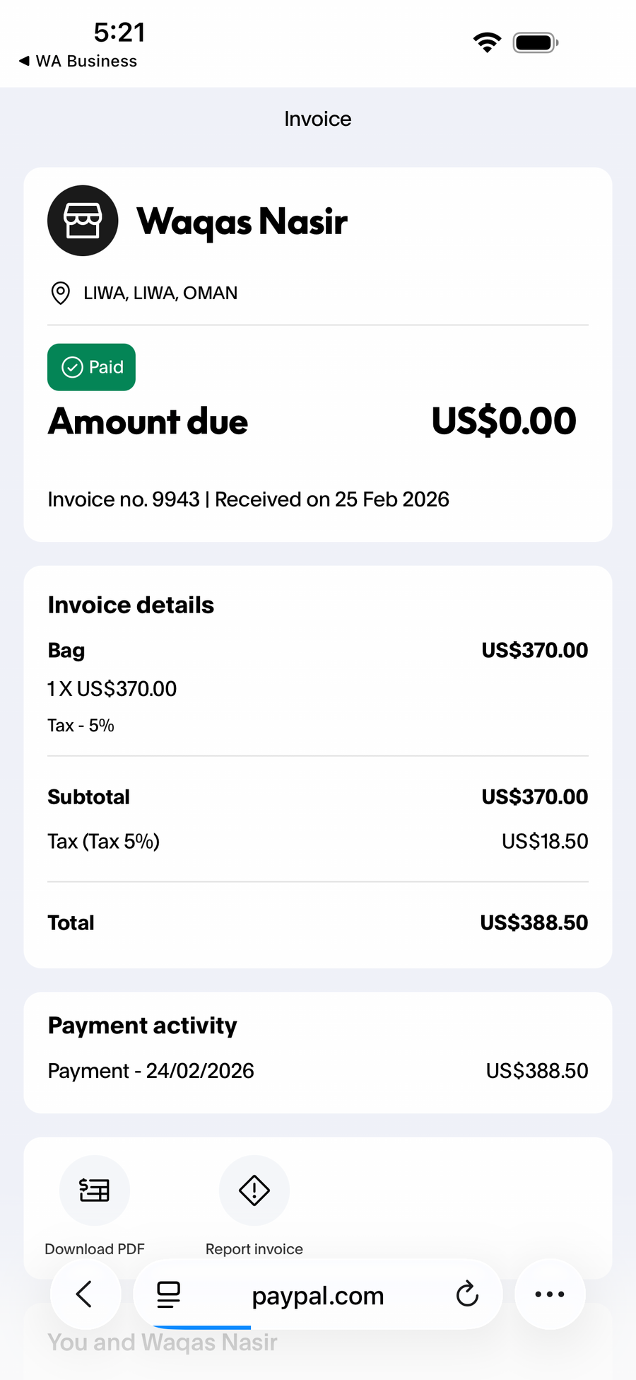 Payment proof screenshot