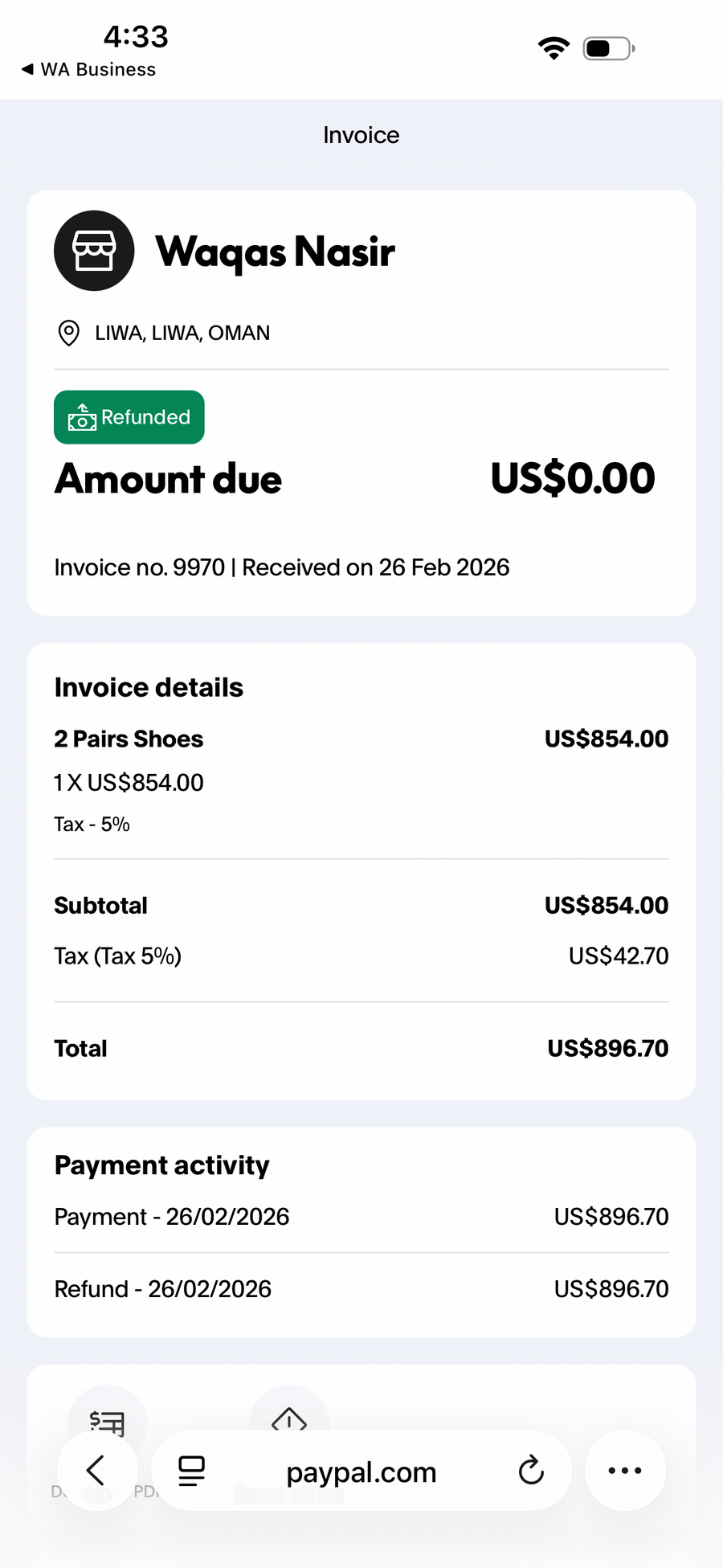 Payment proof screenshot